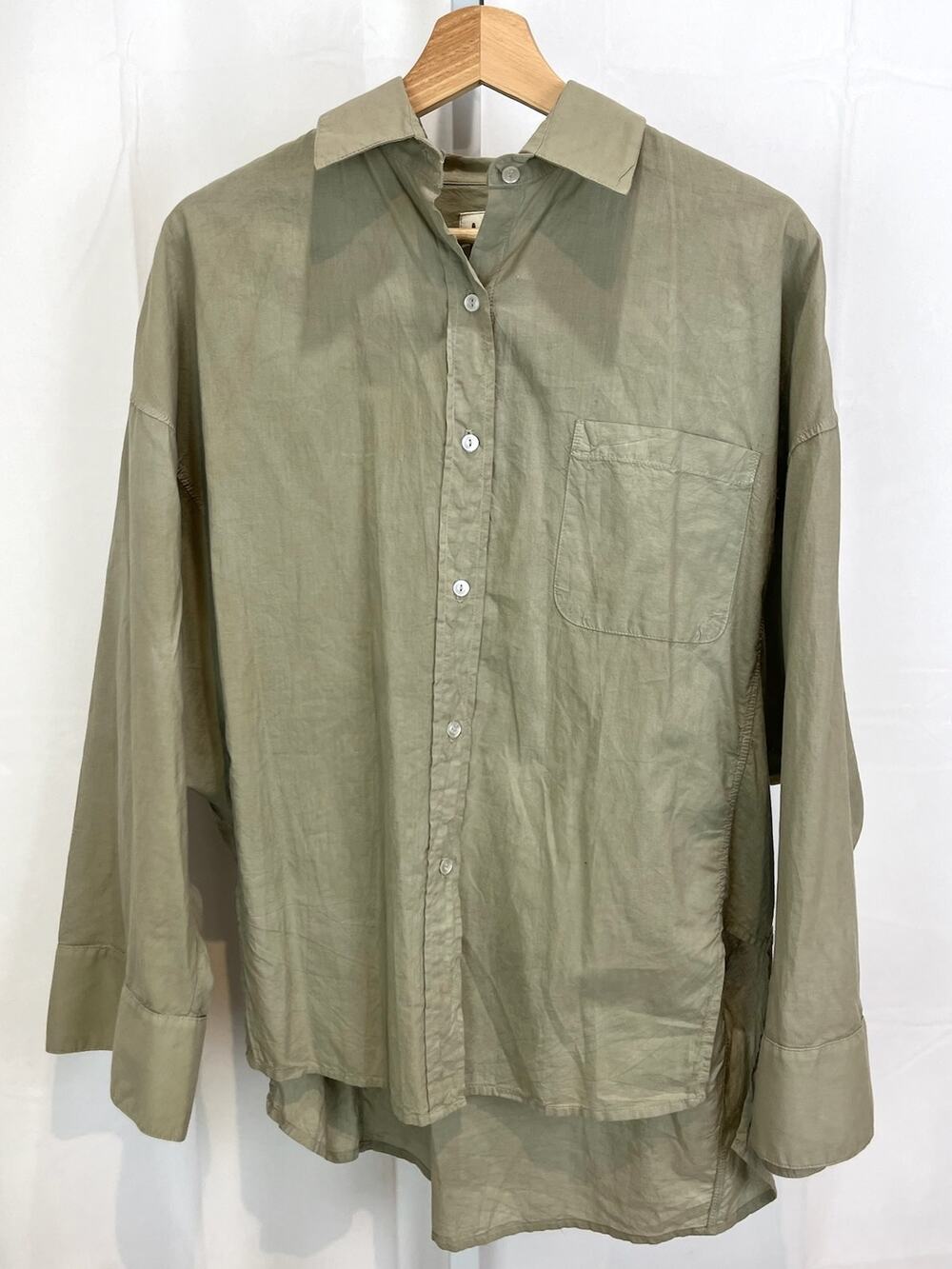 A SHIRT THING  Size S Button Front Long Sleeve Shirt Boxy Dolman Top Green